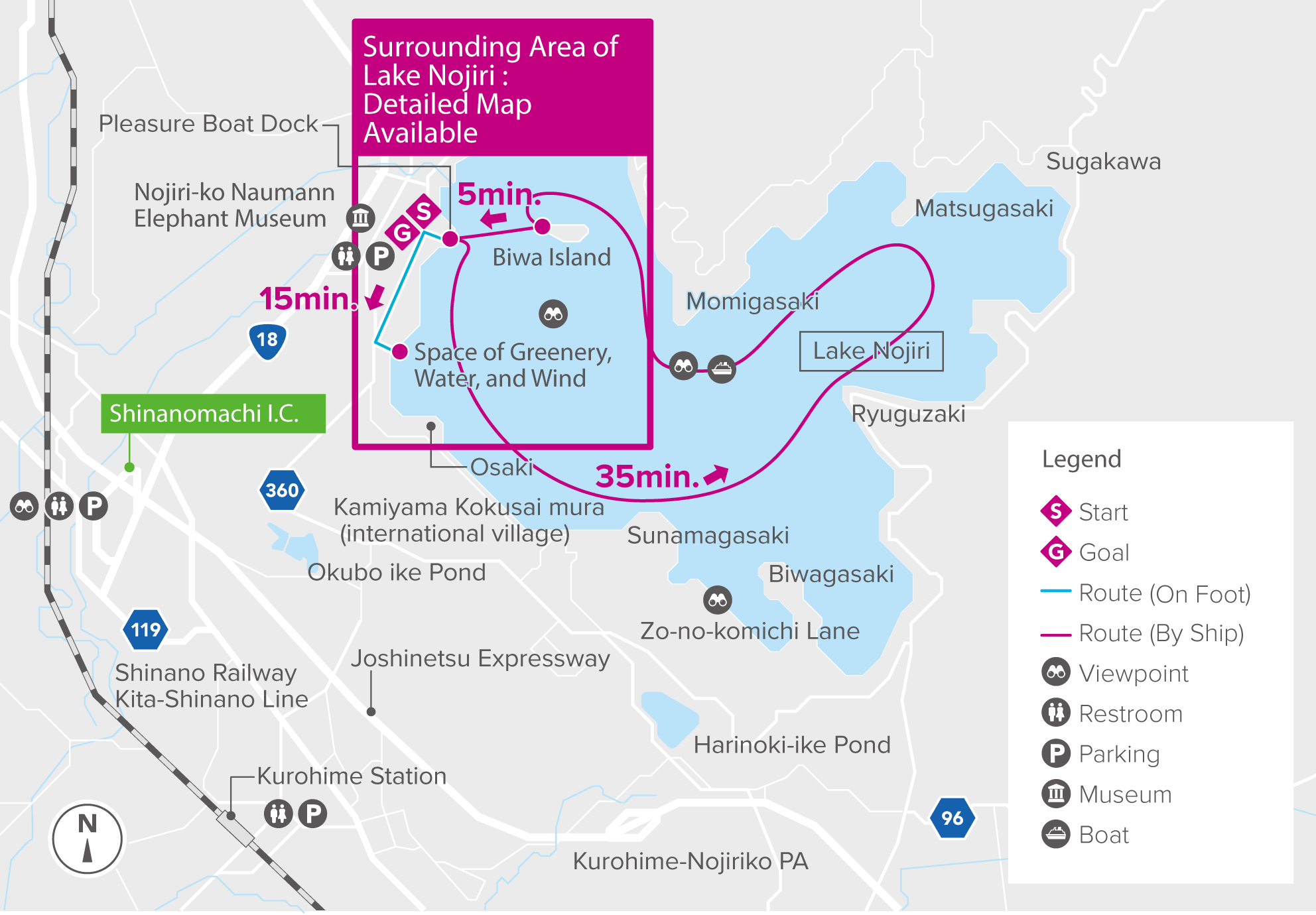 Lake Nojiri cruise map